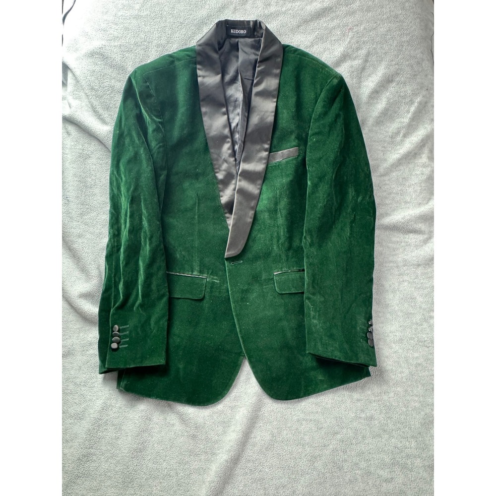 Kudoro Mens Emerald Green Velvet Blazer Shawl Lapel Dinner Jacket‎ Slim Fit